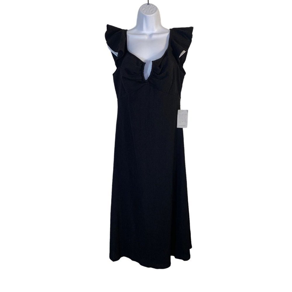Max‎ Studio Womens Mini Sheath Dress Black Flutter Sleeve Size Large New